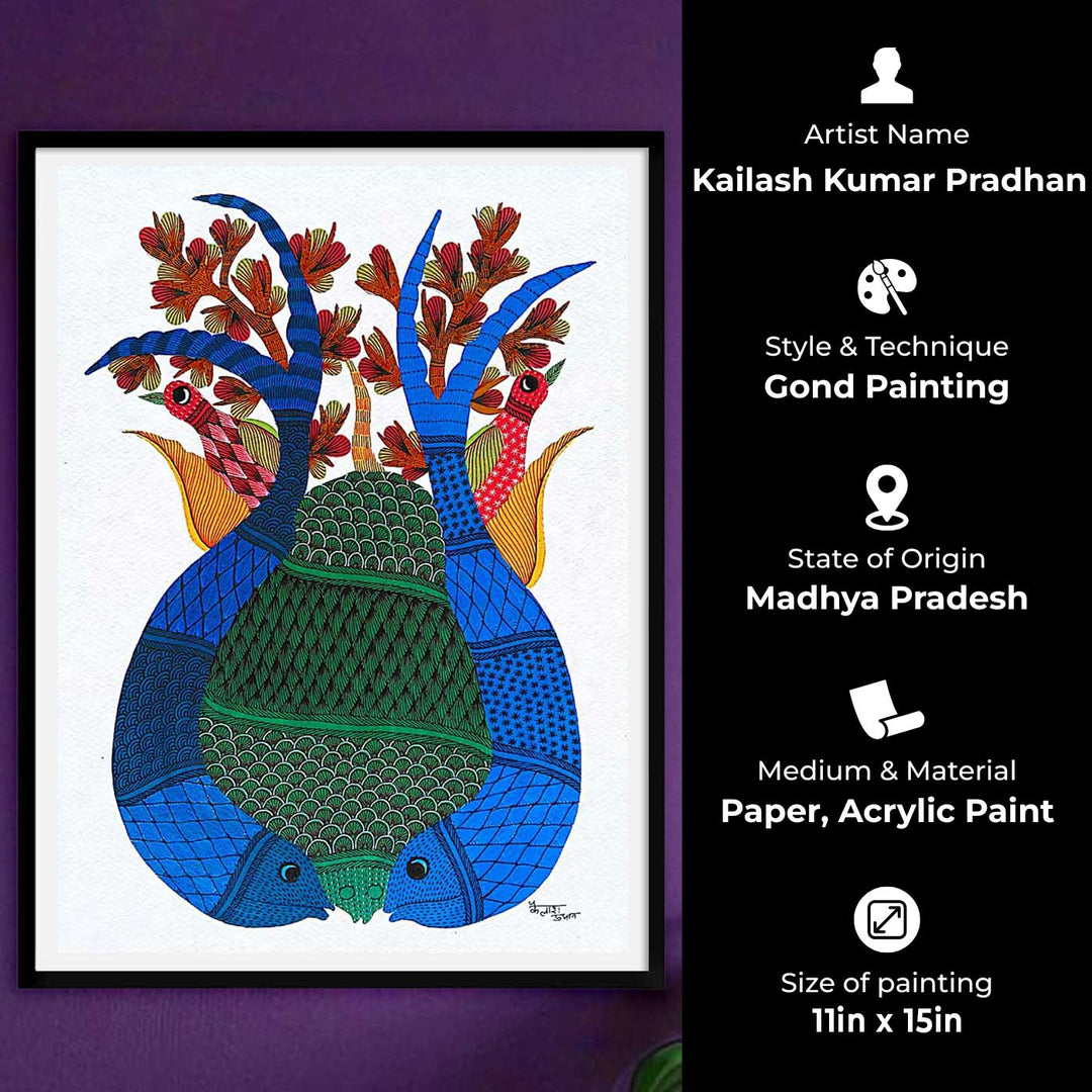 11 x 15 Inch | Circle of Life | Original Hand painted Tribal Gond Art Painting | Acrylic Paints On Paper