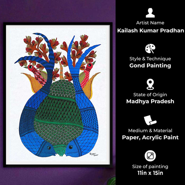 11 x 15 Inch | Circle of Life | Original Hand painted Tribal Gond Art Painting | Acrylic Paints On Paper