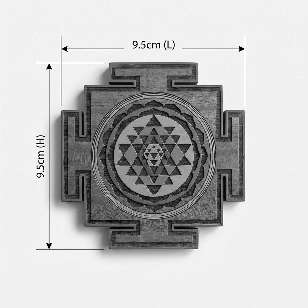 Engraved & Hand-Painted Sri Chakra Mahogany Wood Fridge Magnet