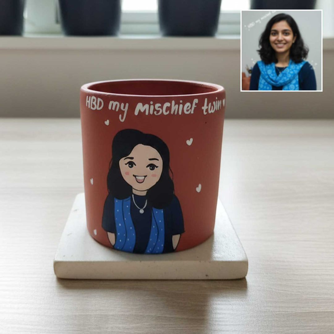 Photo Personalized Hand-Painted Birthday Twin Terracotta Mug