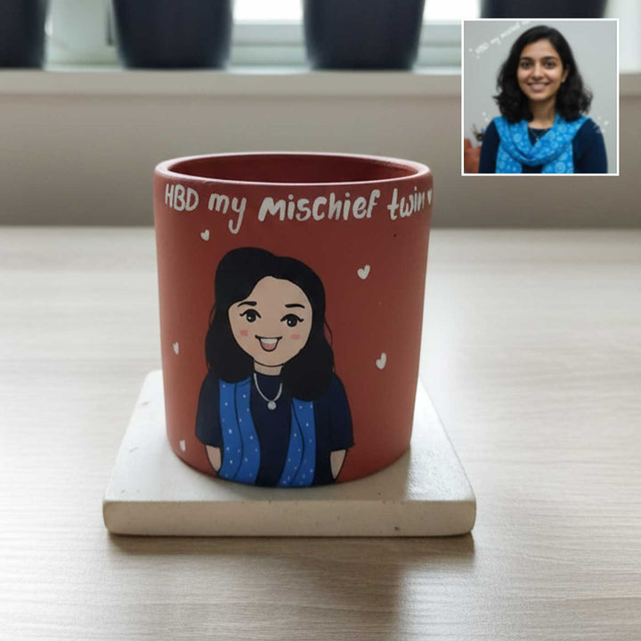 Photo Personalized Hand-Painted Birthday Twin Terracotta Mug