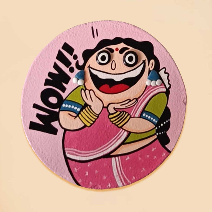 Hand-Painted "Wow" Pop Art Mdf Wood Fridge Magnet