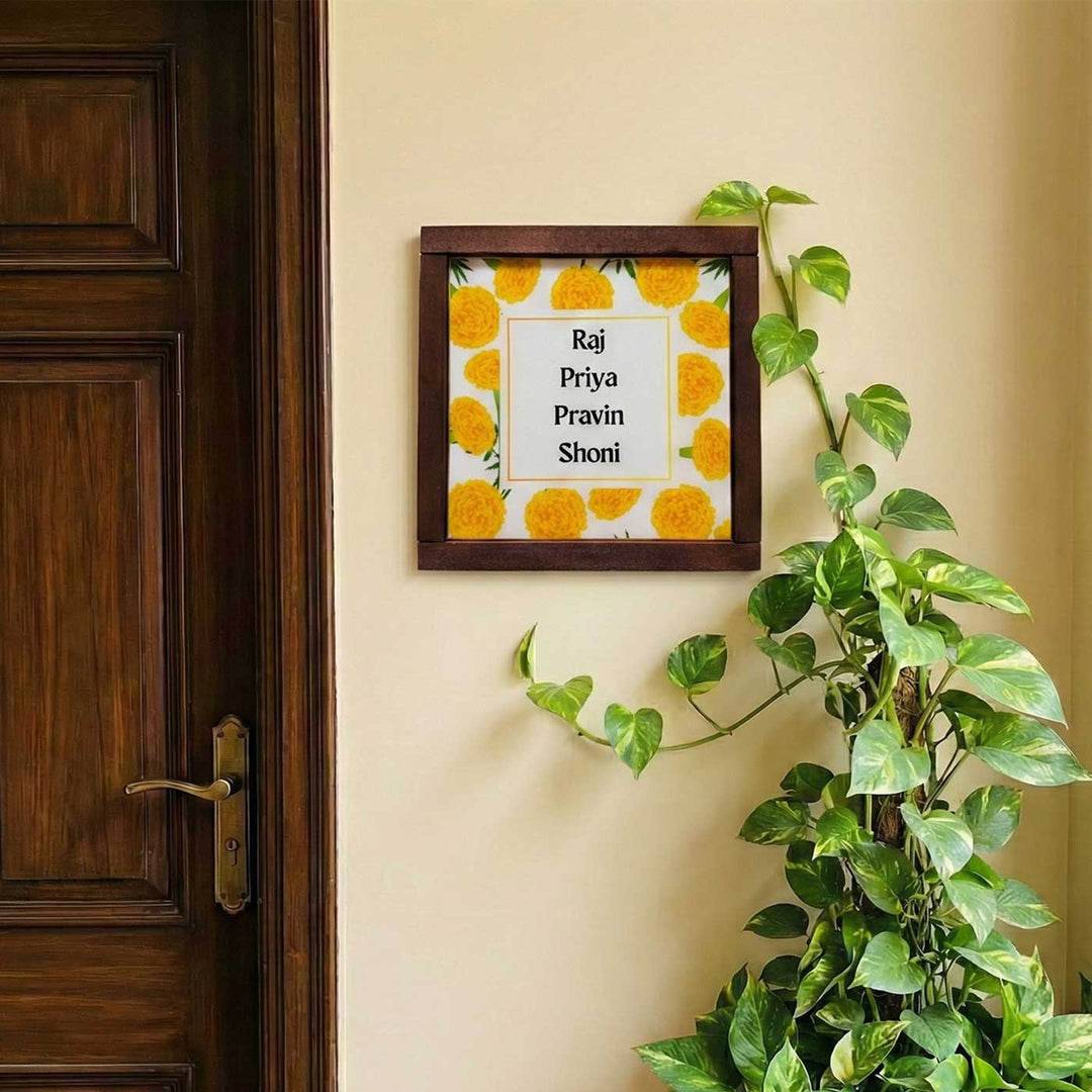 Yellow Marigold Personalized Framed Square Resin Name Plate