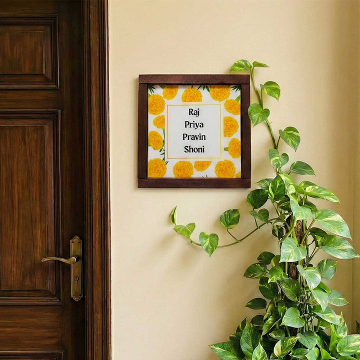Yellow Marigold Personalized Framed Square Resin Name Plate