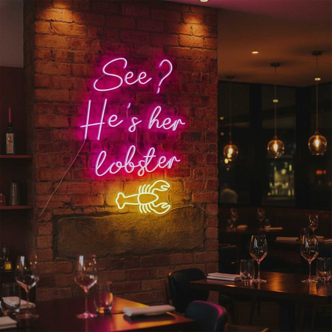 Personalized Handmade "He's her lobster" Neon Light Sign Board for Room Wall Decor