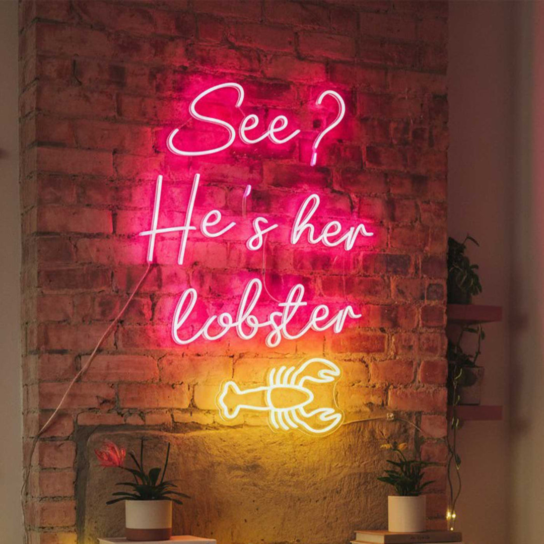 Personalized Handmade "He's her lobster" Neon Light Sign Board for Room Wall Decor
