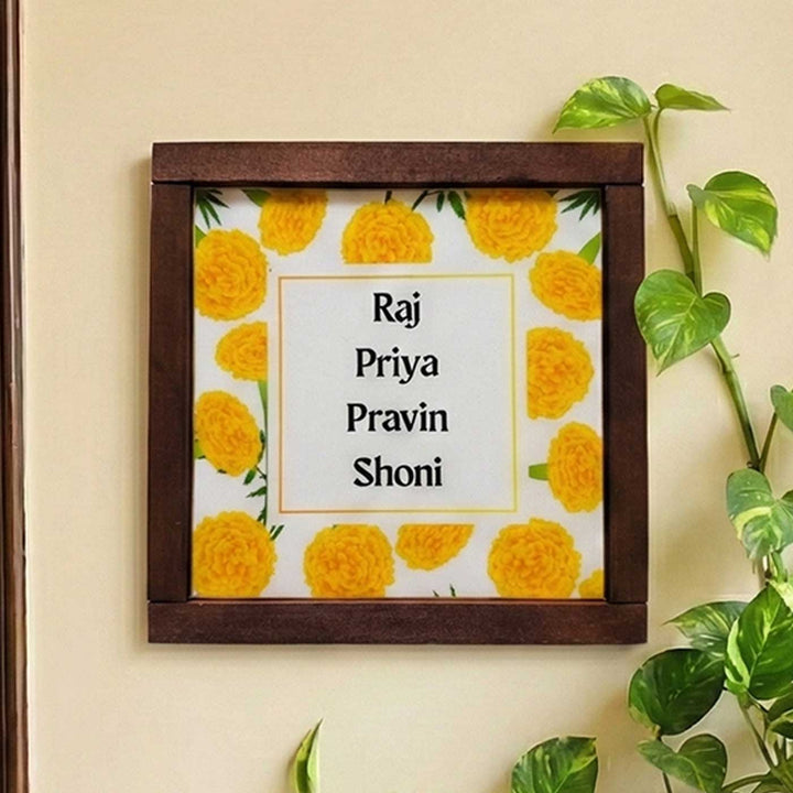 Yellow Marigold Personalized Framed Square Resin Name Plate