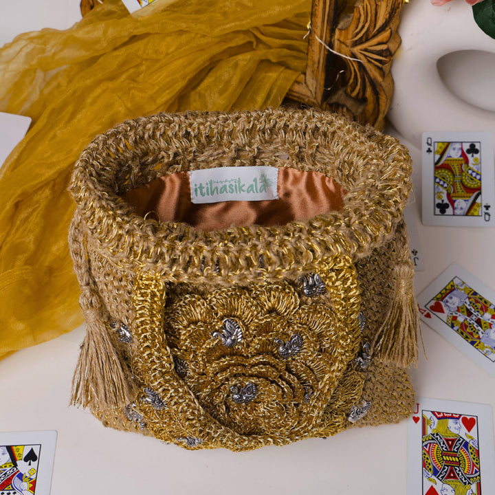 Handmade Crochet Peacock Shimmer Blossom Potli