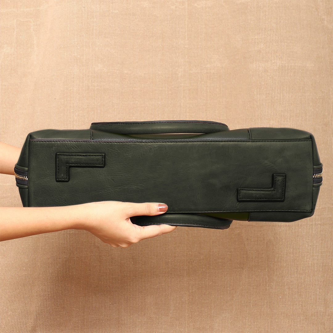 Personalized Large Green Brooklyn Leather Shoulder Bag