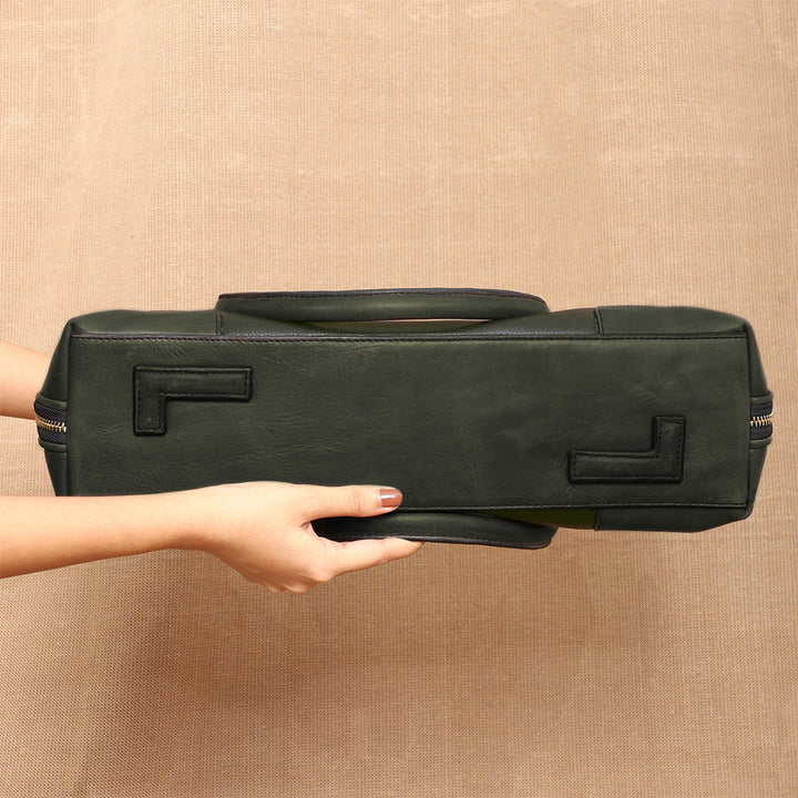 Personalized Large Green Brooklyn Leather Shoulder Bag