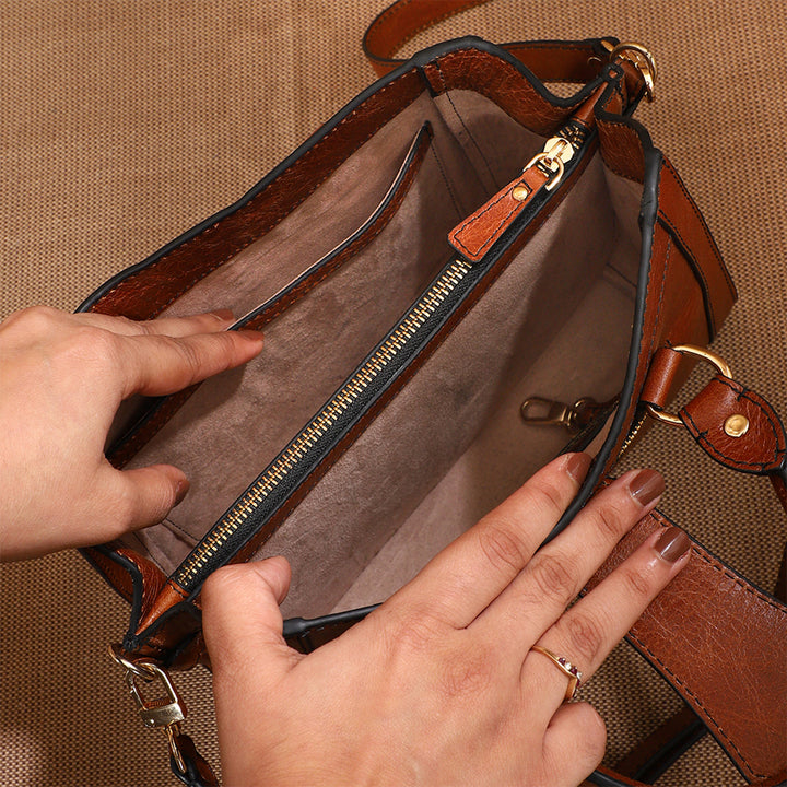 Personalized Brown Serena Leather Handbag