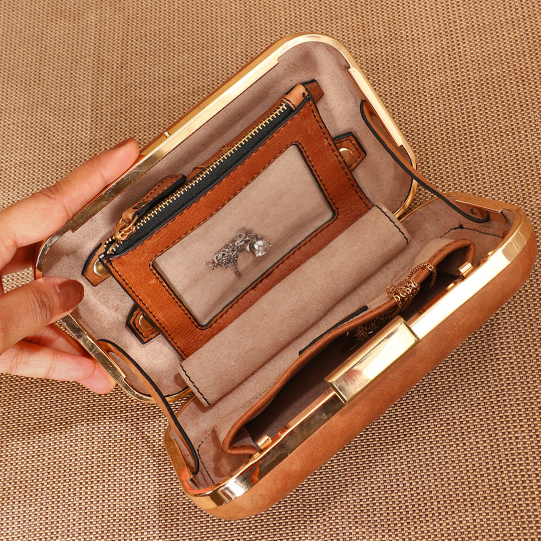 Personalized Brown Jewels Leather Clutch
