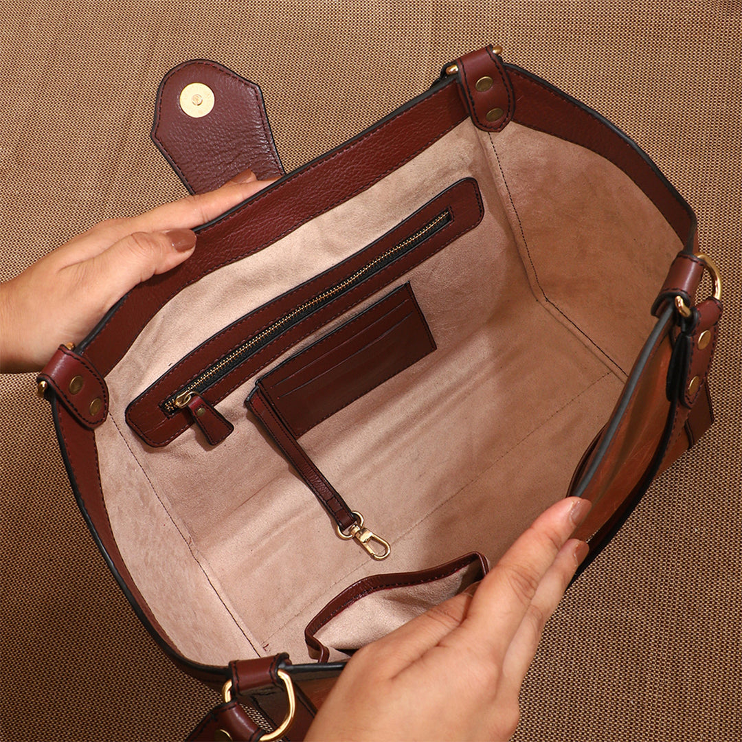 Personalized Brown Serena Leather Tote Bag