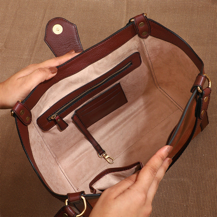 Personalized Brown Serena Leather Tote Bag