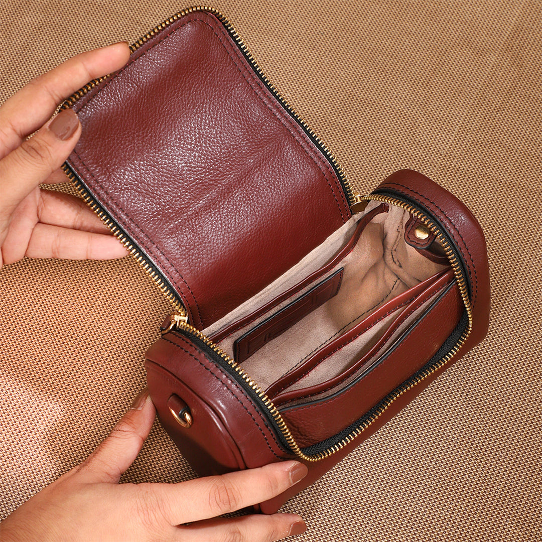 Personalized Maroon Lillie Leather Sling Bag