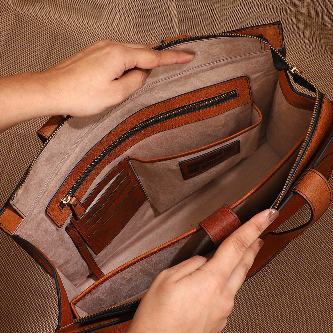 Personalized Large Brown Monica Leather Tote Bag