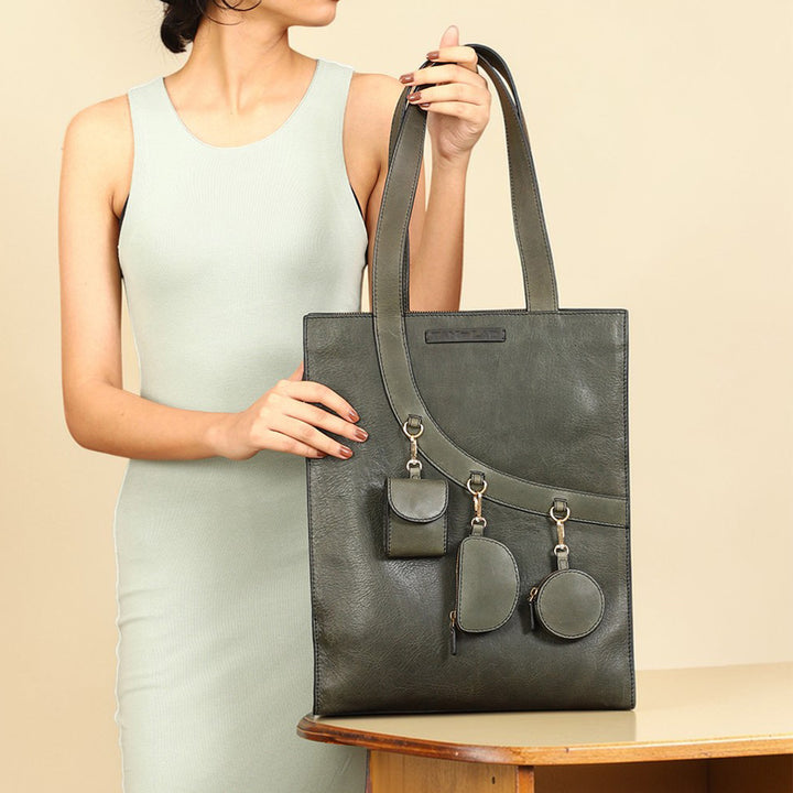 Personalized Dark Green Monica Leather Tote Bag