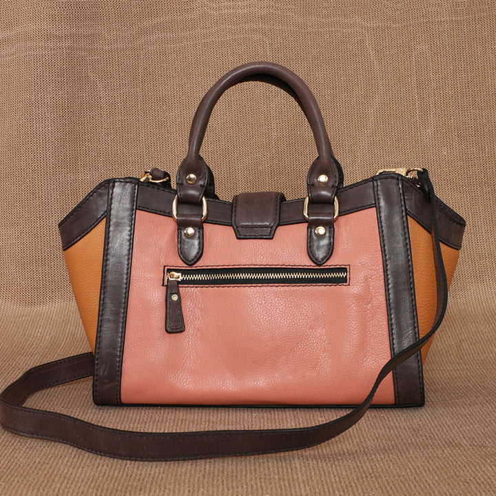 Personalized Pink & Orange Serena Leather Handbag