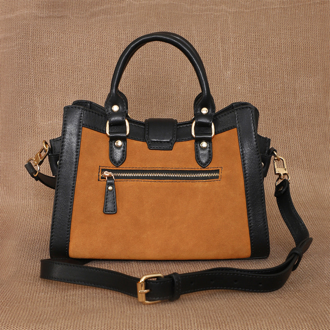 Personalized Orange & Black Serena Leather Handbag