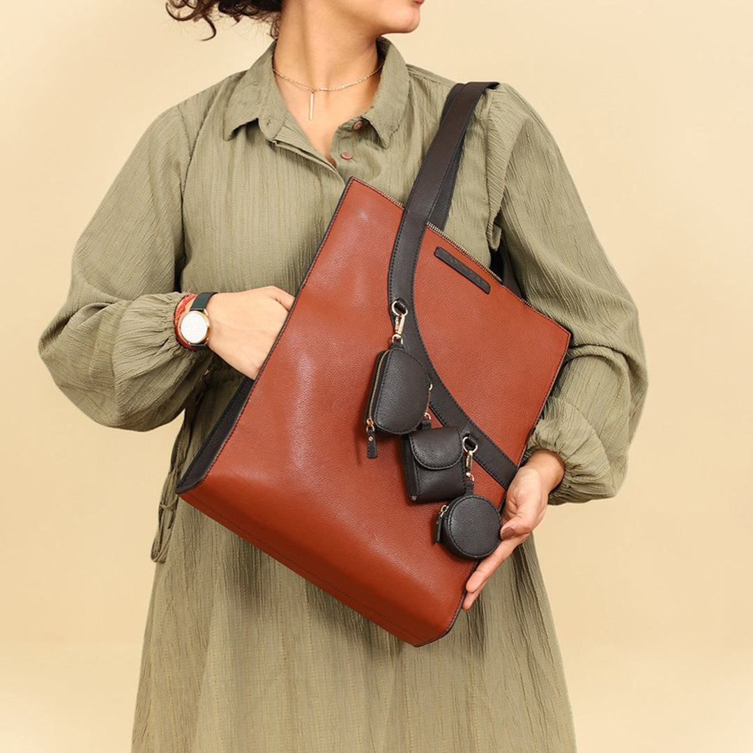 Personalized Burnt Orange Monica Leather Tote Bag