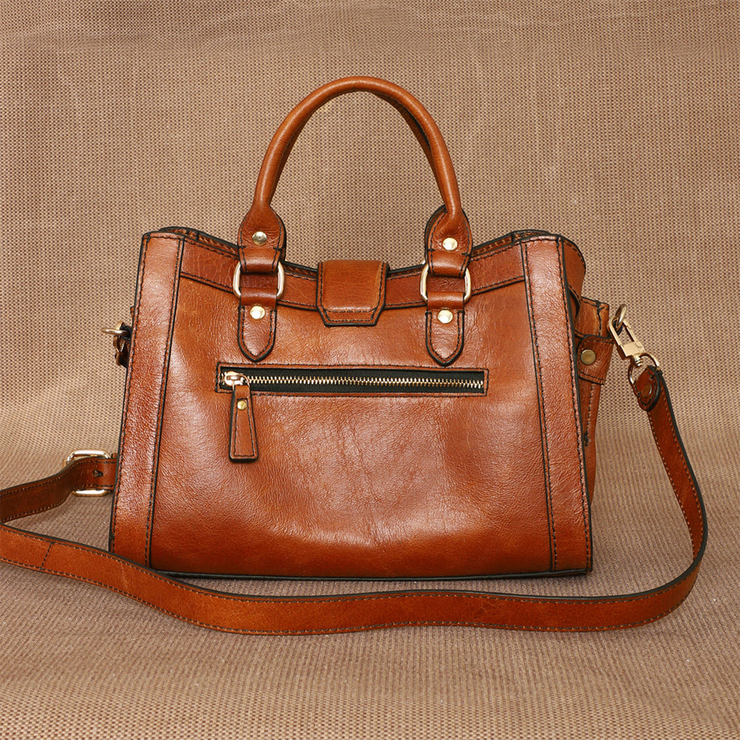 Personalized Brown Serena Leather Handbag