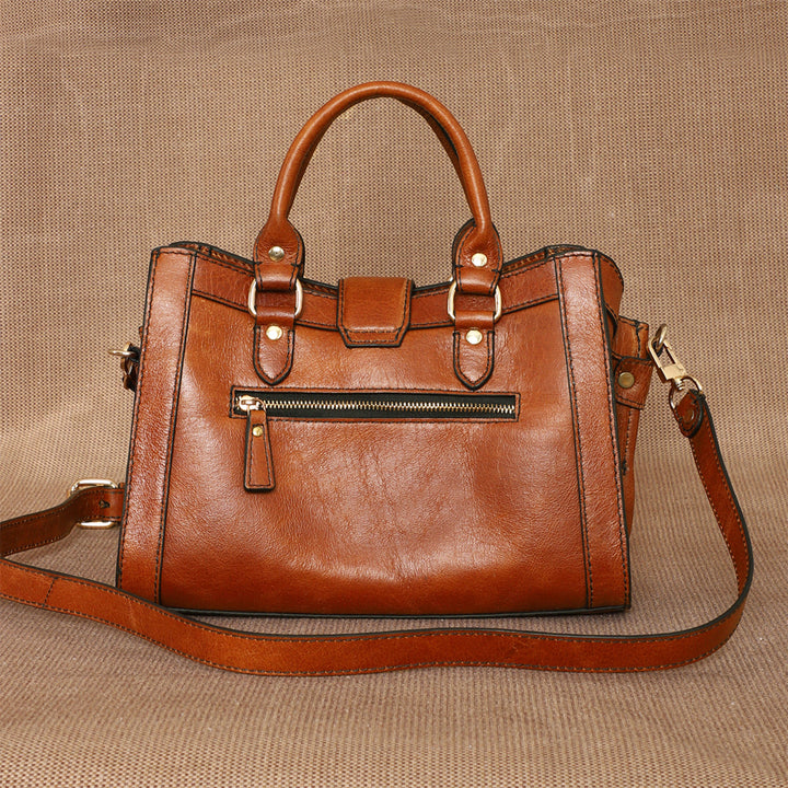 Personalized Brown Serena Leather Handbag