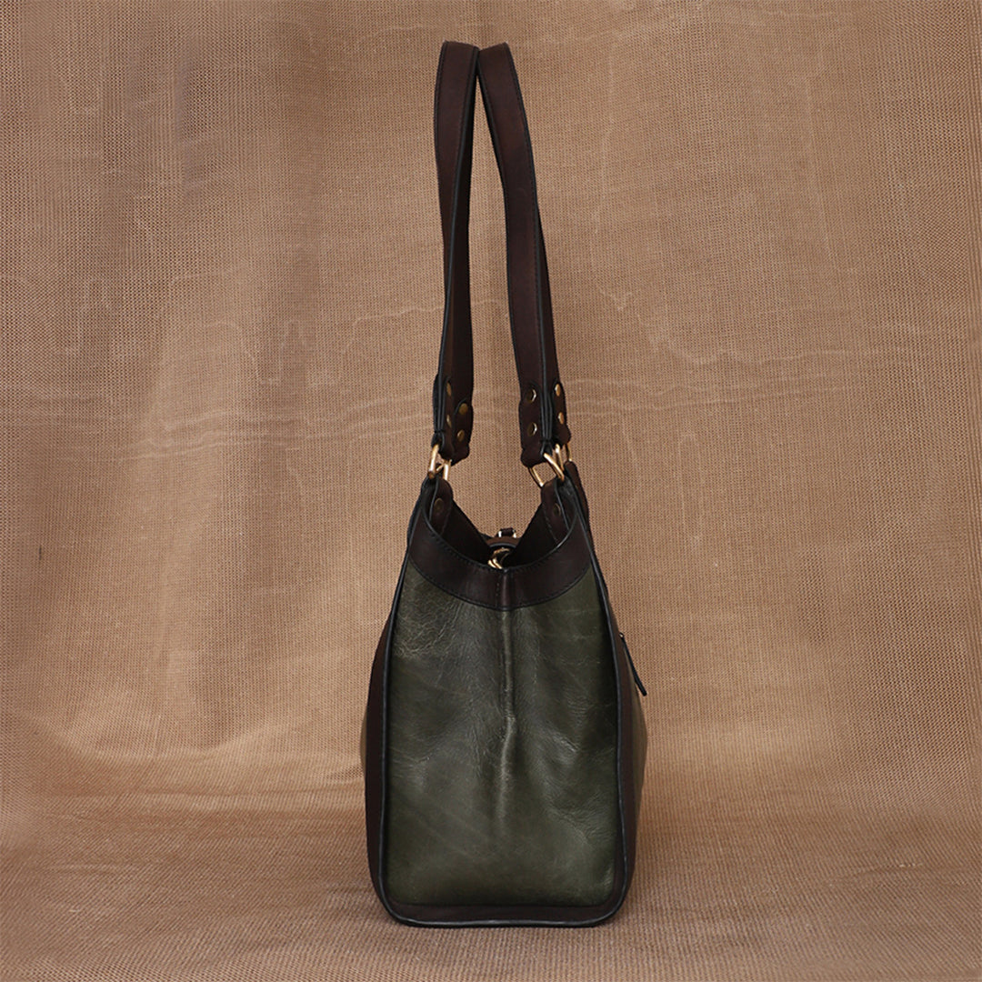 Personalized Green Serena Leather Tote Bag