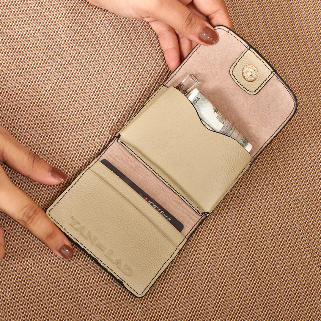 Personalized Off White Ash Leather Card Holder With Lining