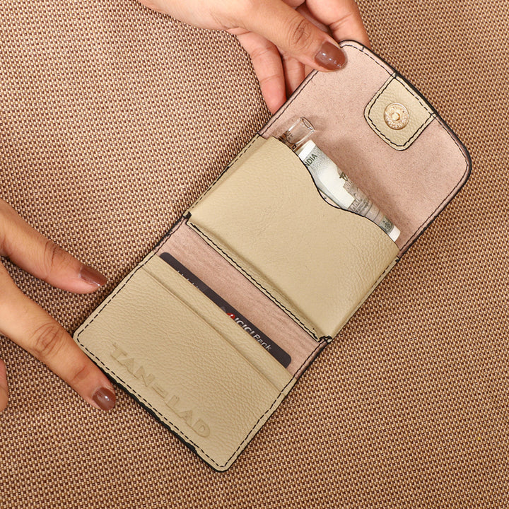 Personalized Off White Ash Leather Card Holder With Lining
