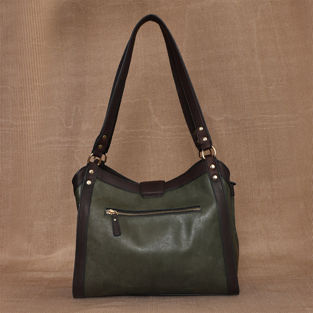 Personalized Green Serena Leather Tote Bag