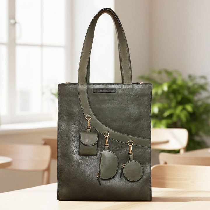 Personalized Dark Green Monica Leather Tote Bag