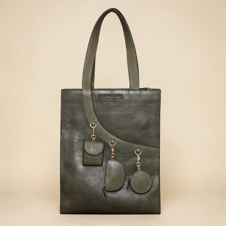 Personalized Dark Green Monica Leather Tote Bag
