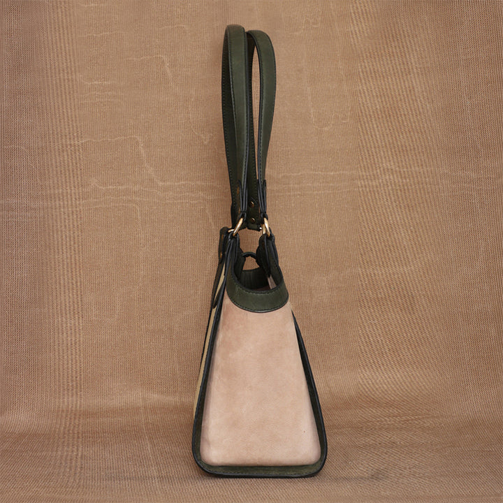 Personalized Off White & Green Serena Leather Tote Bag