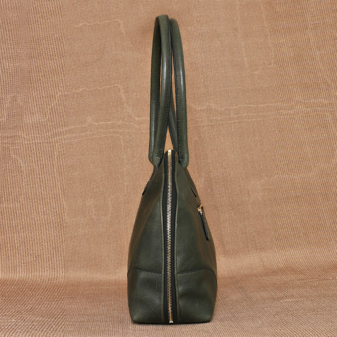 Personalized Large Green Brooklyn Leather Shoulder Bag