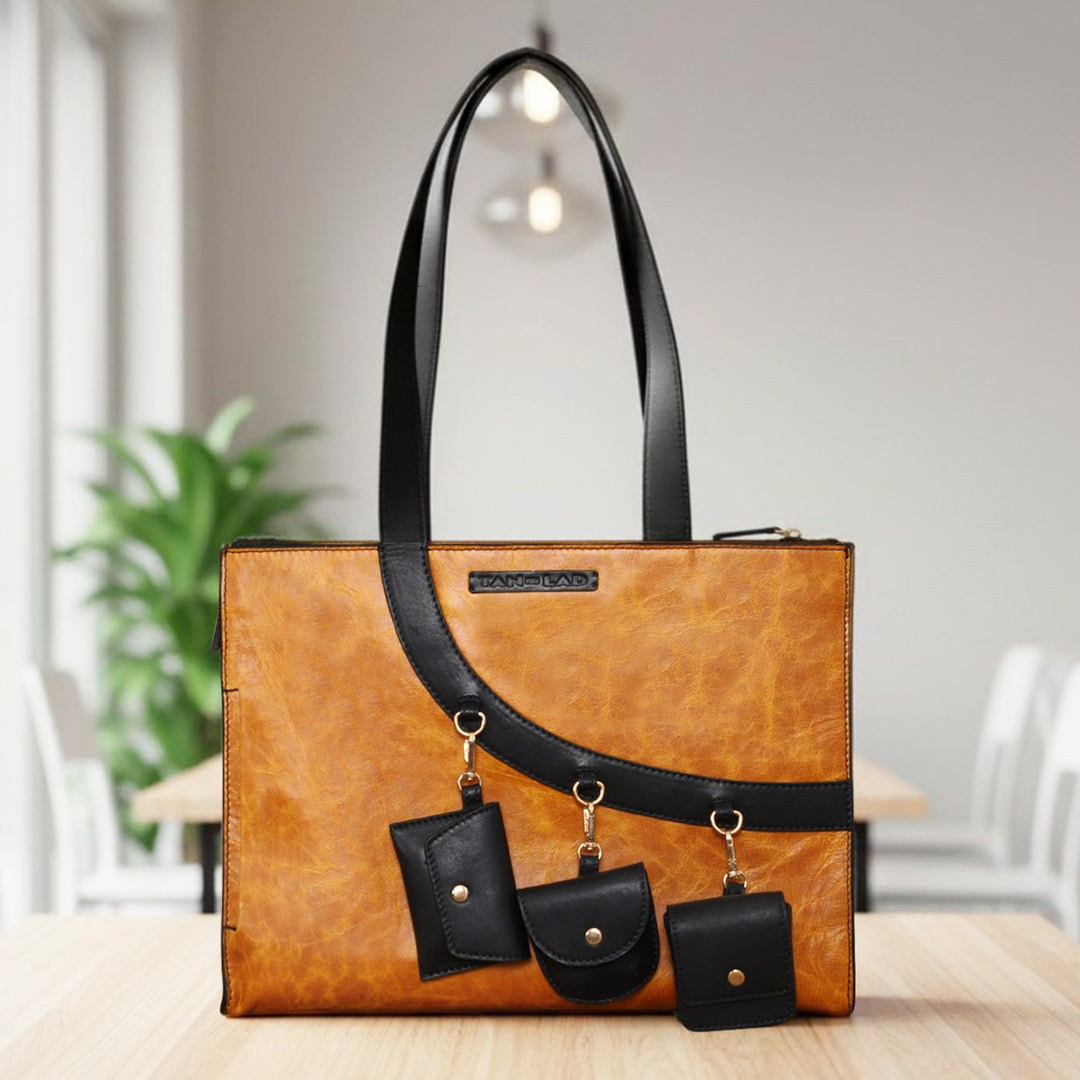 Personalized Large Mustard Yellow Monica Leather Tote Bag