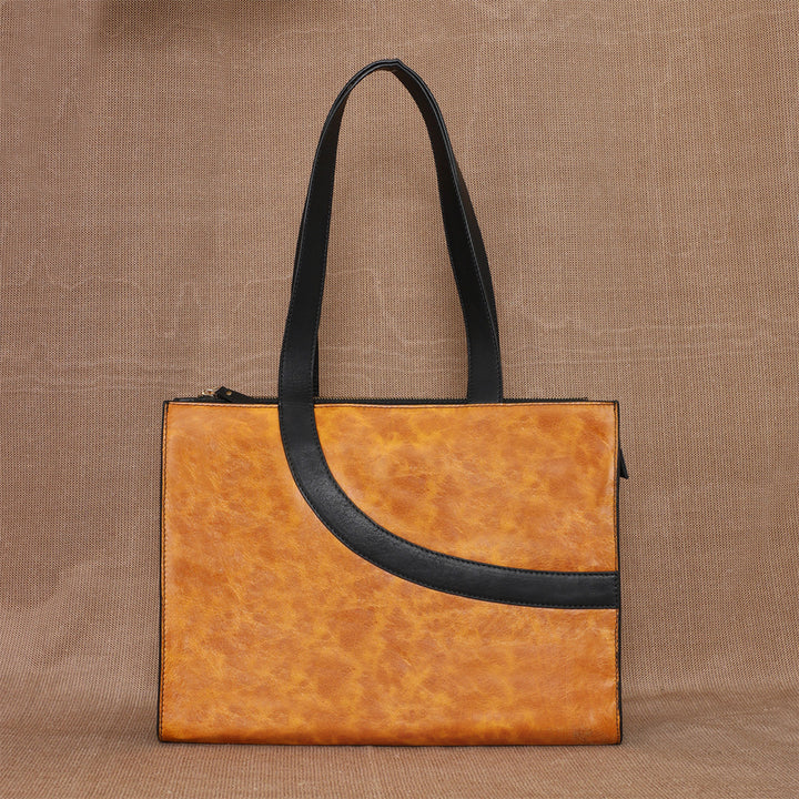Personalized Large Mustard Yellow Monica Leather Tote Bag