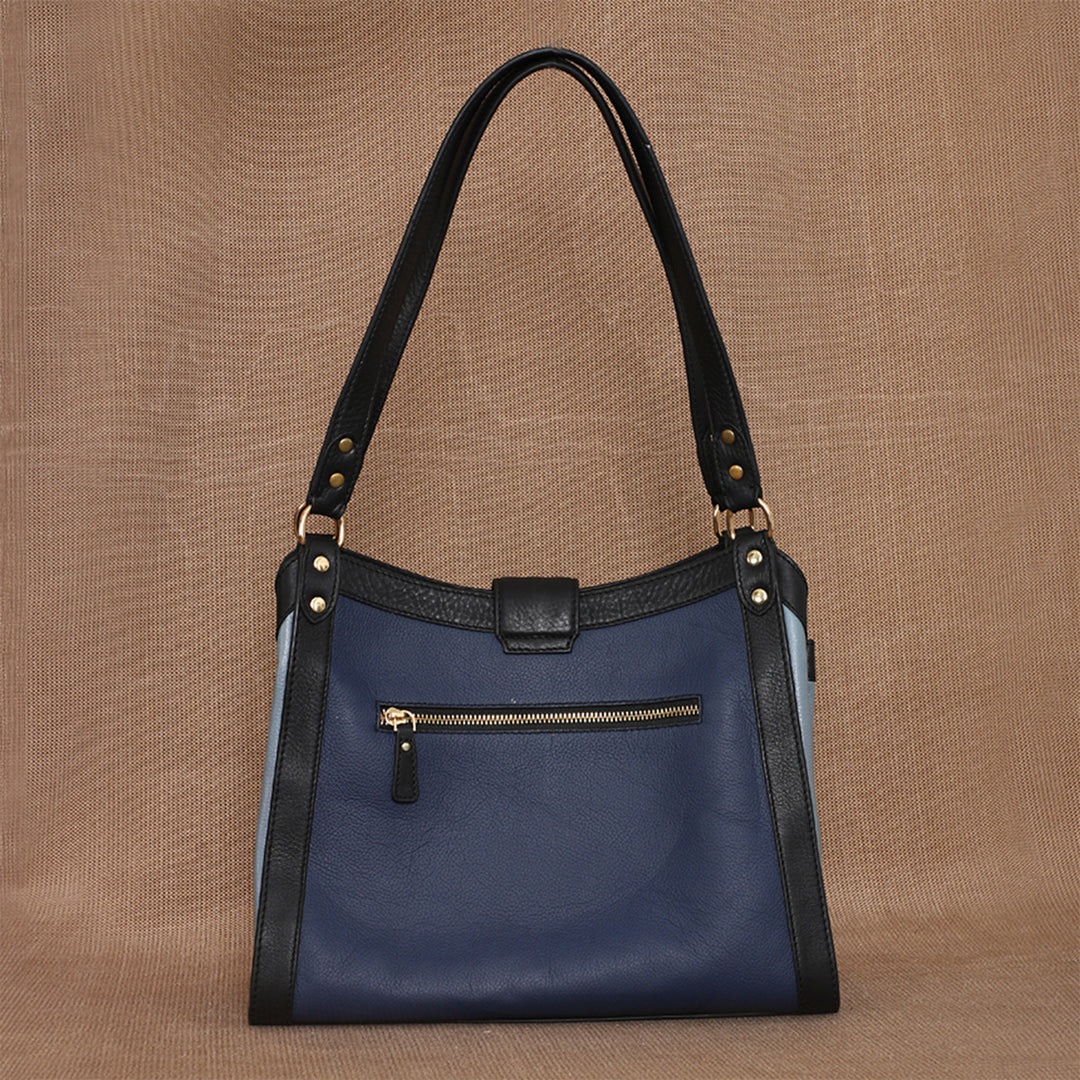 Personalized Blue Serena Leather Tote Bag