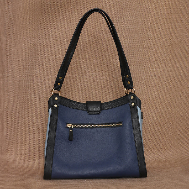 Personalized Blue Serena Leather Tote Bag