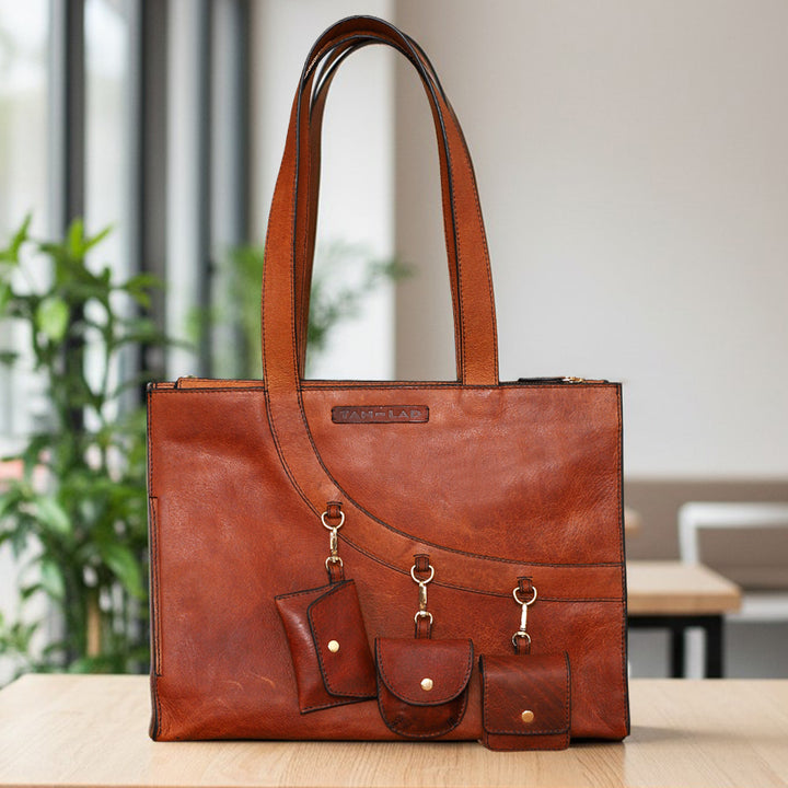 Personalized Large Brown Monica Leather Tote Bag
