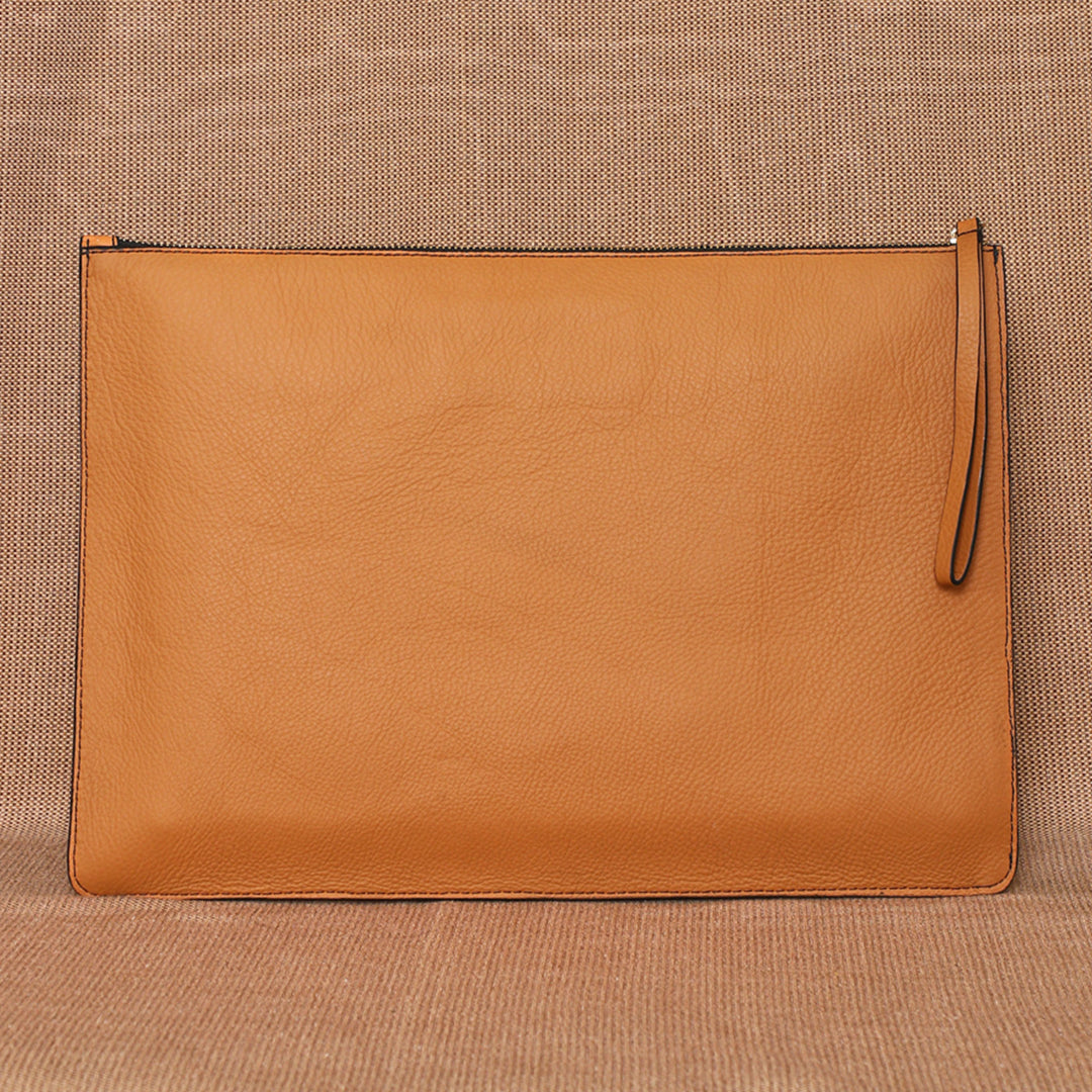Personalized Orange Gabby Leather Laptop Sleeve