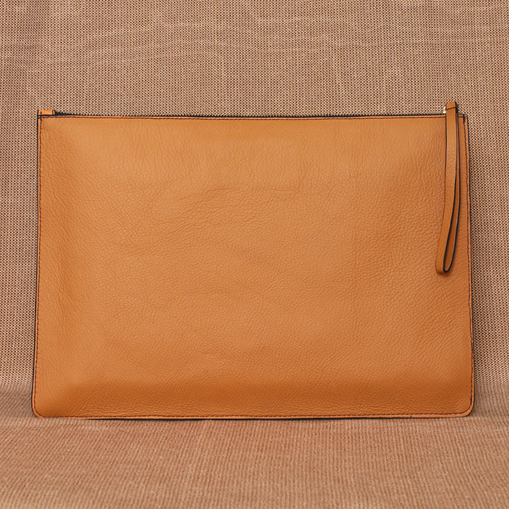Personalized Orange Gabby Leather Laptop Sleeve