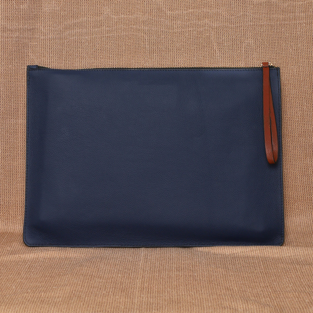 Personalized Blue Gabby Leather Laptop Sleeve
