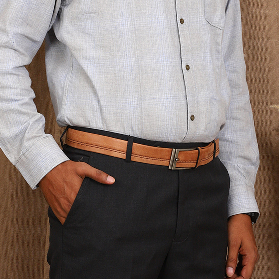 Light Brown Gridline Leather Belt
