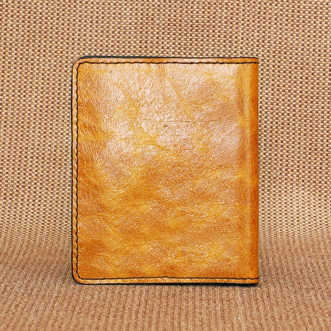 Personalized Mustard Yellow & Black Rex Leather Card Holder With Lining