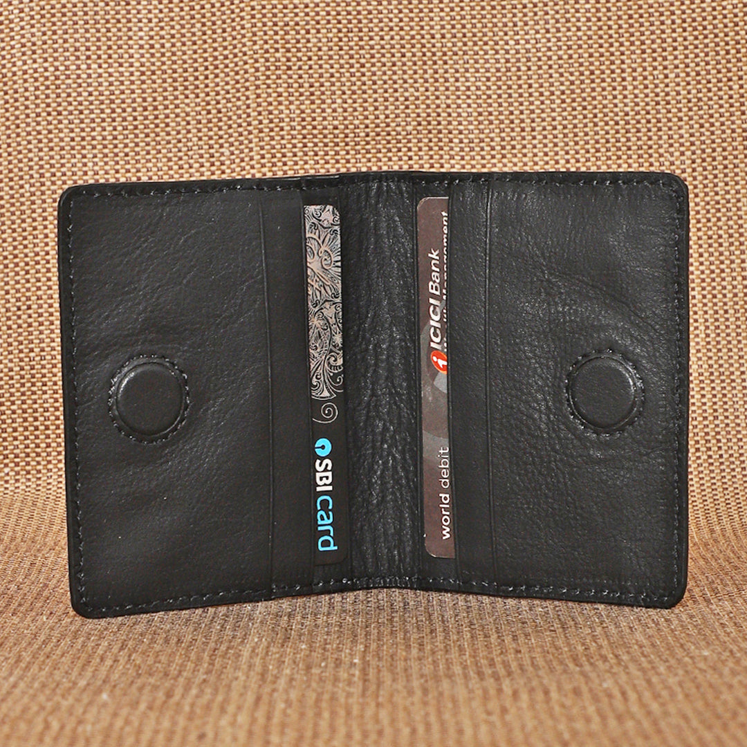 Personalized Mustard Yellow & Black Rex Leather Card Holder With Lining