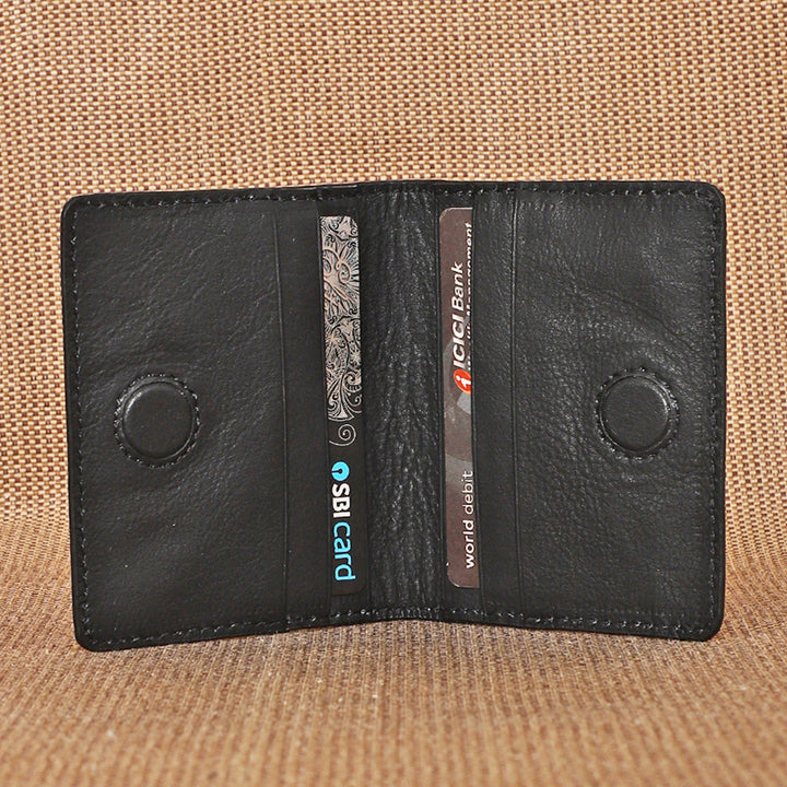 Personalized Mustard Yellow & Black Rex Leather Card Holder With Lining