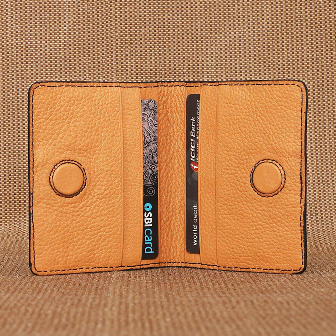 Personalized Orange Rex Leather Card Holder With Lining
