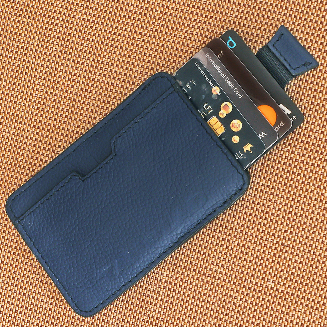 Personalized Blue Kai Leather Card Holder With Lining