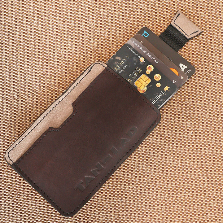 Personalized Dark Brown Kai Leather Card Holder With Lining