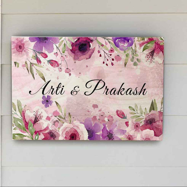Printed Spring Floral Wooden Rectangle Nameplate